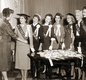 Miss America contestants at a meeting