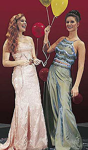 Tiffany Designs Pink and Green Prom gowns