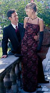 L'Pogee Burgundy Floral Prom Gown