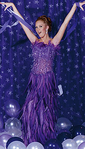 Purple feathered Attitudes by Debra prom gown