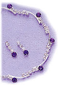 Silver crystal link wave necklace
